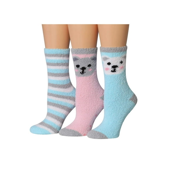 Colorfut Women's 3-Pairs Cozy Microfiber Anti-Skid Soft Colorful Patterned Fuzzy Crew Socks Slipper (with non-slip silicone grippers) FZ43-B