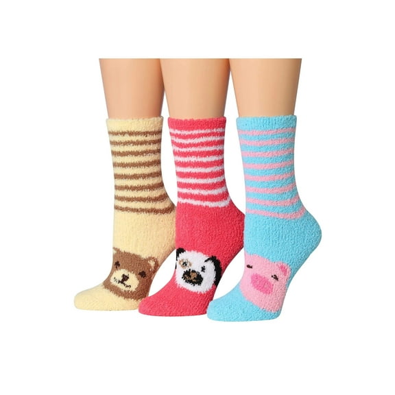 Colorfut Women's 3-Pairs Cozy Microfiber Anti-Skid Soft Colorful Patterned Fuzzy Crew Socks Slipper (with non-slip silicone grippers) FZ44-B