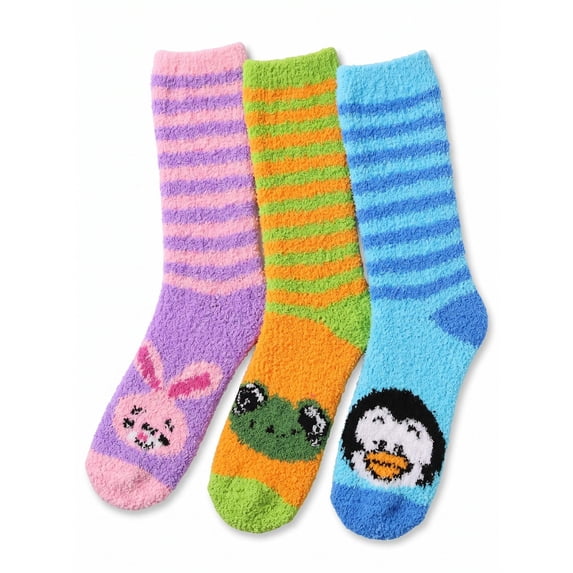 Colorfut Women's 3-Pairs Cozy Microfiber Anti-Skid Soft Colorful Patterned Fuzzy Crew Socks&nbsp;Slipper (with non-slip silicone grippers) FZ45-A