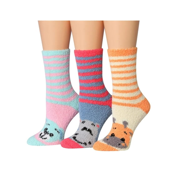 Colorfut Women's 3-Pairs Cozy Microfiber Anti-Skid Soft Colorful Patterned Fuzzy Crew Socks&nbsp;Slipper (with non-slip silicone grippers) FZ45-B