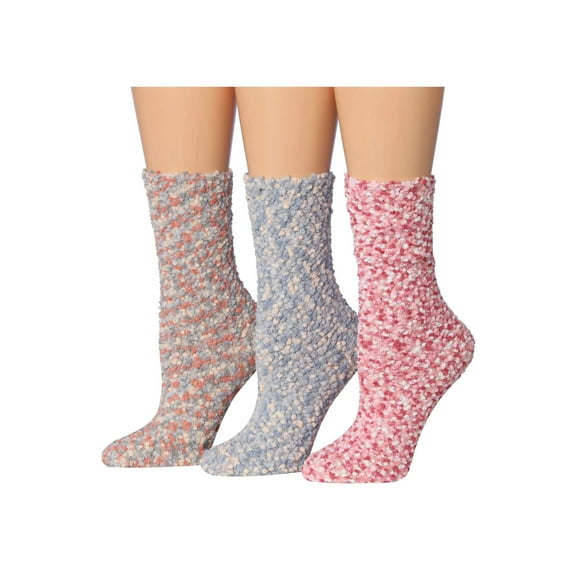 Colorfut Women's 3-Pairs Cozy Microfiber Anti-Skid Soft Solid Colored Fuzzy Crew Socks Slipper (with non-slip silicone grippers) FZ29-A