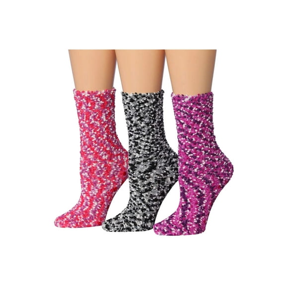 Colorfut Women's 3-Pairs Cozy Microfiber Anti-Skid Soft Solid Colored Fuzzy Crew Socks Slipper (with non-slip silicone grippers) FZ29-B