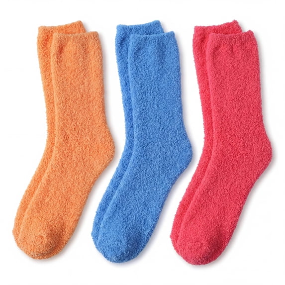 Colorfut Women's 3-Pairs Cozy Microfiber Anti-Skid Soft Solid Colored Fuzzy Crew Socks Slipper (with non-slip silicone grippers) FZ32-A
