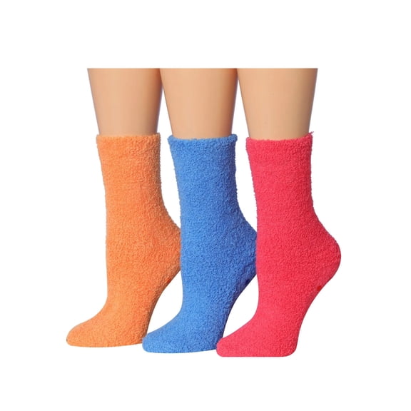 Colorfut Women's 3-Pairs Cozy Microfiber Anti-Skid Soft Solid Colored Fuzzy Crew Socks Slipper (with non-slip silicone grippers) FZ32-A