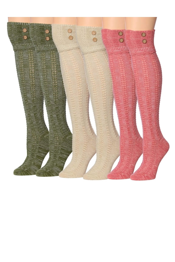 Colorfut Women's 3-Pairs Cozy Winter Super Soft Warm Over The Knee High Cotton-Blend Boot Socks