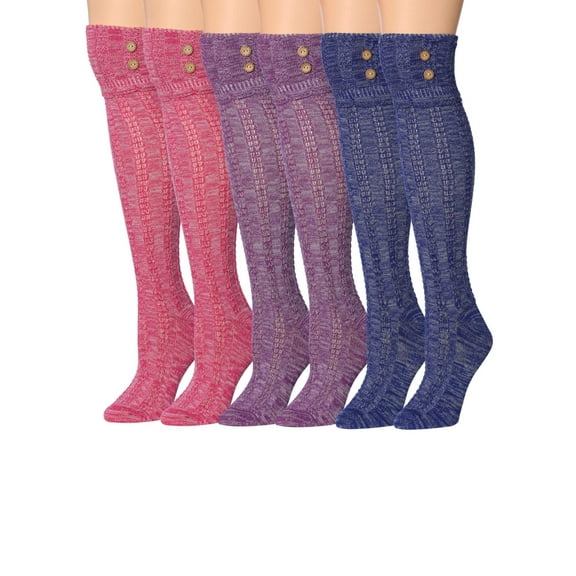 Colorfut Women's 3-Pairs Cozy Winter Super Soft Warm Over The Knee High Cotton-Blend Boot Socks