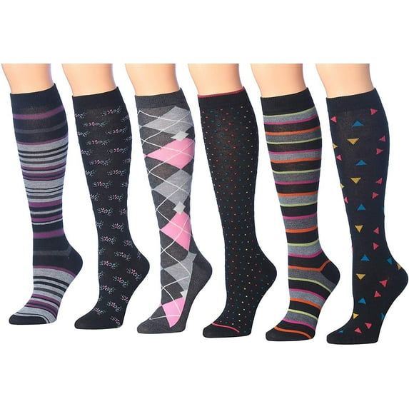 Colorfut Women's 6-Pairs Colorful Patterned Knee High Socks