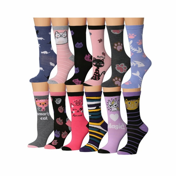 Colorfut Women's Fashion Novelty Animal Characters Cartoon Cat Panda Penguin Crew Socks CR170-AB