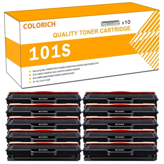 Colorich 10-Pack Compatible D101S 101S Toner Cartridge for Samsung 101S MLT-D101S SCX-3405 ML-2165 SCX-3400 SF-760P Printer Ink 10x Black