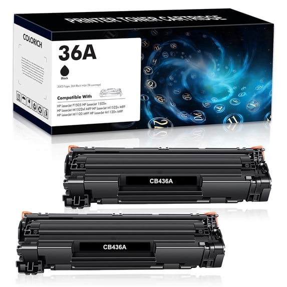 Colorich 2-Pack Toner Cartridge Compatible for HP CB436A 36A LaserJet P1005 P1006 P1505N Pro M1212NF M1120 MFP M1522NF Printer (Black)