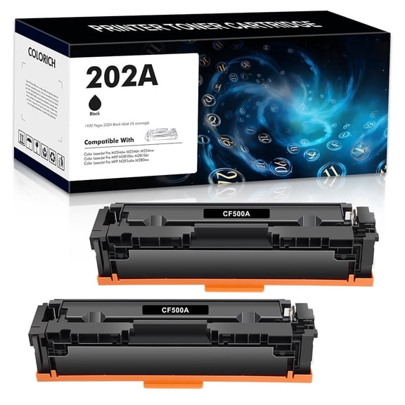 Colorich Compatible for HP 202A Black Toner Cartridge CF500A for Color Pro MFP M281fdw M254dw M281cdw M254nw M281fdn M254 M281 Printer (2-Pack)