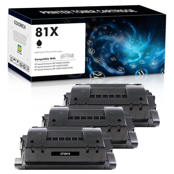 Colorich 3-Pack Compatible 25000 Pages High Yield Toner Cartridge for HP 81X CF281X 81A CF281A Enterprise MFP M605x M606 M606n M630 M605 M605n M605dn M630dn M630z M632 Black Printer ink