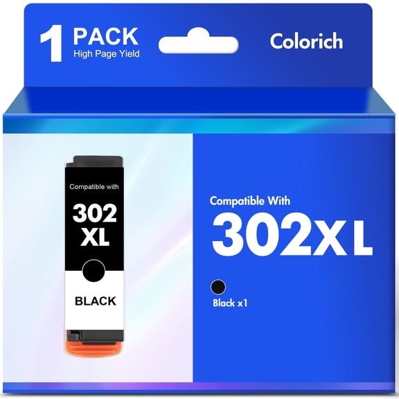 Colorich 302 Ink Cartridge Compatible for Epson 302XL Ink Cartridges for Expression Premium XP-6000 XP-6100 Printer (Black1-Pack)