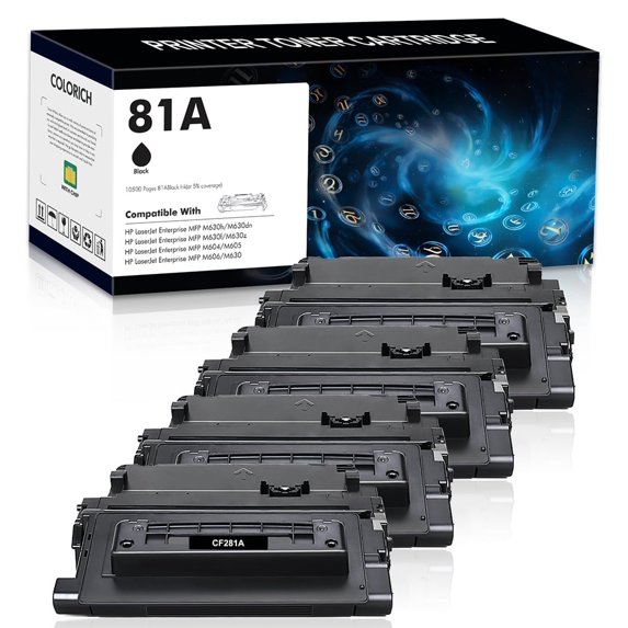 Colorich 4-Pack Compatible for 81A Toner Cartridge HP 81A CF281A 81X CF281X Enterprise MFP M605N M605DN M605X M630 M605 M604 M604N M604DN M606 M630h M630dn Black Printer ink