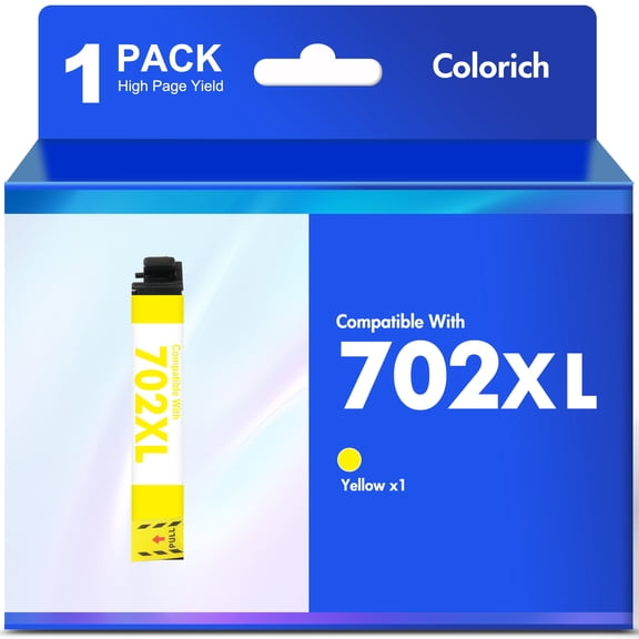 Colorich 702XL Ink Cartridge Replacement for Epson 702 Ink Cartridges Combo Pack Compatible for Epson Ink 702 T702XL for Workforce Pro WF-3720 WF-3730 WF-3733 WF-3725 (1 Yellow)