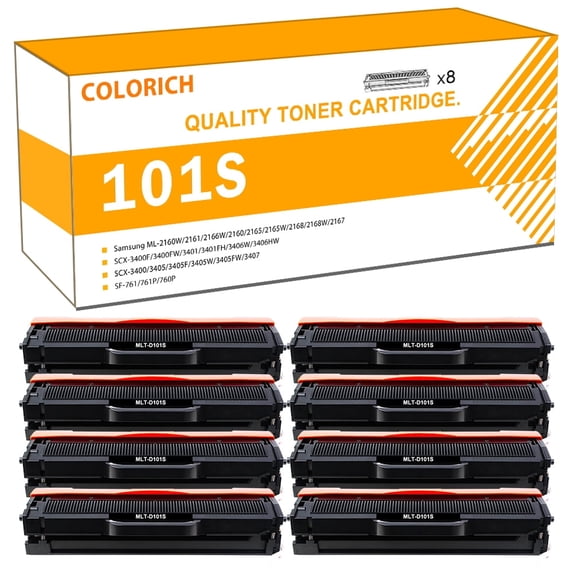Colorich 8-Pack Compatible D101S 101S Toner Cartridge for Samsung 101S MLT-D101S SCX-3405 ML-2165 SCX-3400 SF-760P Printer Ink 8x Black