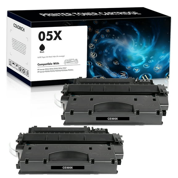 Colorich Compatible 05X CE505X Toner Cartridge for HP 05X 505X CE505X for Laserjet P2055dn P2055 P2055D P2055X 2053 2054 2055 2056 2057 Printer Ink (2-Pack)
