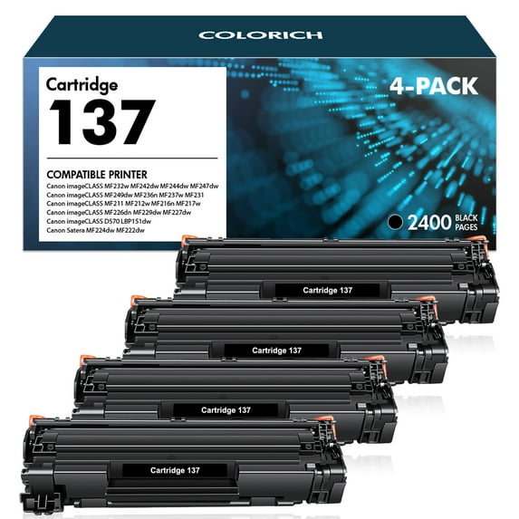 Colorich Compatible Toner Cartridge for Canon 137 CRG-137 to use with ImageClass MF236n MF229DW LBP151dw MF217W MF216N MF249dw MF247dw D570 MF227DW MF232w Printer Ink 4x Black