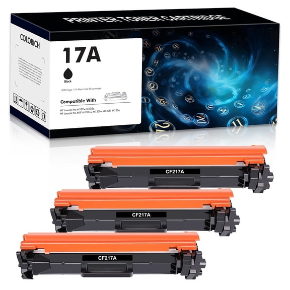 Colorich Compatible for HP 17A CF217A Toner Cartridge WITH Chip use with Laserjet MFP M130 M102 MFP M130nw M130fw M102w M130fn M102a M130a Printer Ink (Black, 3-Pack)