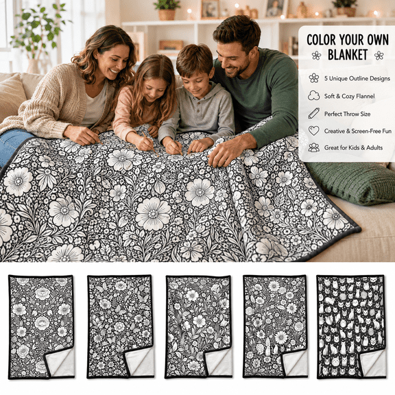 Coloring Blanket for Adults, Washable Color Your Own Blanket, Soft Cozy Flannel Craft Blanket for Kids Adults, Creative Bedroom Decor Birthday Gift, 150 x 200 cm, Style E