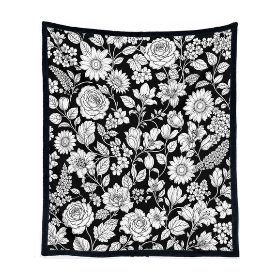 Coloring Blanket,Color Blanket with Markers,Floral DIY Coloring Blanket Kit With 24 Color Markers,DIY Coloring Blanket with Markers,Color Your Own Blankets,Washable DIY Blanket(Black B 60*50in)