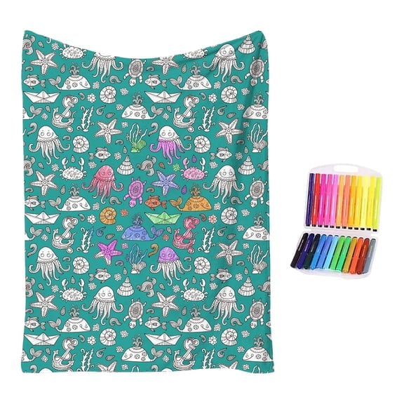 Coloring Blanket DIY Sofa Throw,140x100cm Washable Cozy Doodle Mat for Families, Craft Lovers,Birthday, Holiday, Living Room, Bedroom, Apartment Fun Activity