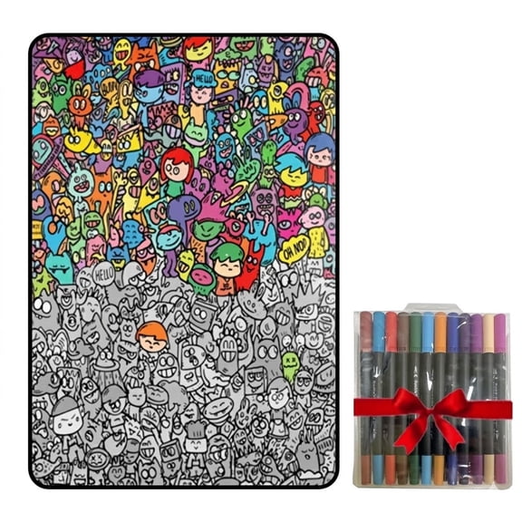 Coloring Blanket DIY Washable Sofa Throw, Art and Craft Coloring Blanket for Boys Girls Families Craft Lovers, Birthday Holiday Living Room Fun Activity