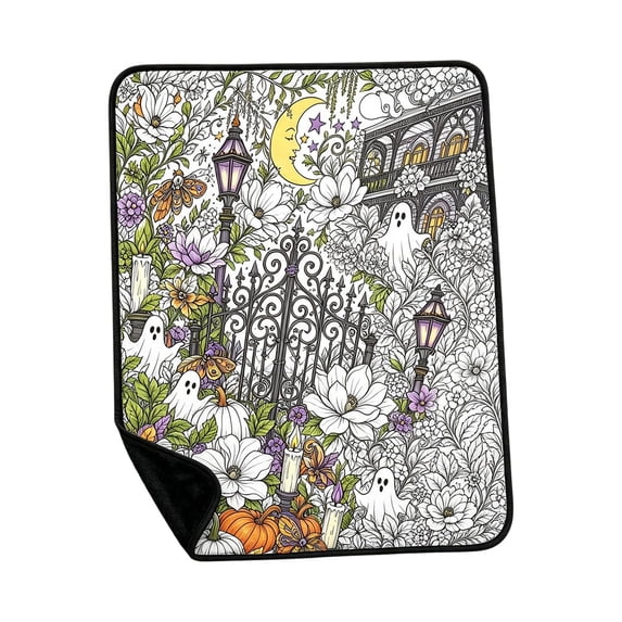 Coloring Blanket with Markers,Halloween Coloring Blankets for Adults,Soft Cozy DIY Coloring Blanket for Home Decor, Spooky Party & Birthday Gift