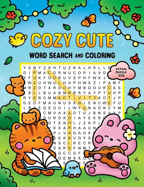 Coloring Book & Word Search Cozy Cute Word Search and Coloring, (Paperback)