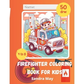 Coloring Books-Sandra May Firefighter Coloring Book for Kids: 50 Fun Fire Trucks & Firefighters designs for kids, (Paperback)