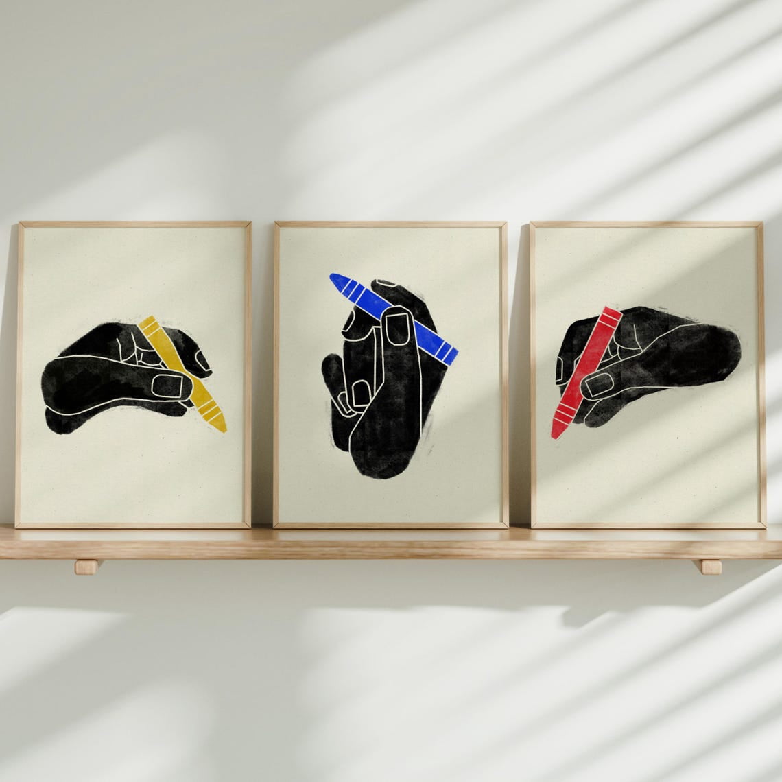Hand Color Sign Coloring Hands Wall Art Print Set, Primary Color Childrens Room Decor ...