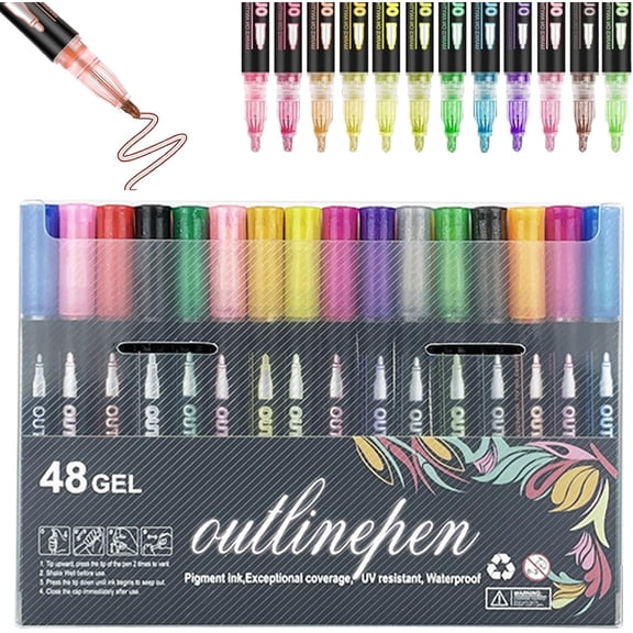 Coloring Lightstick Graffiti Highlighter Pens, Outline Markers Self-Outline Metallic Markers, Shimmer Markers Outline Double Line, for Drawing, Greeting Cards
