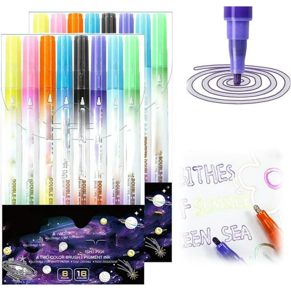 Coloring Lightstick Graffiti Pen, 2025 New Glitter Paint Pens Art Supplies, 8 Colors Dual Tone Iridescent Glitter Gel Ink Pens Metallic Vibrant Sparkle Gel Pens for Coloring