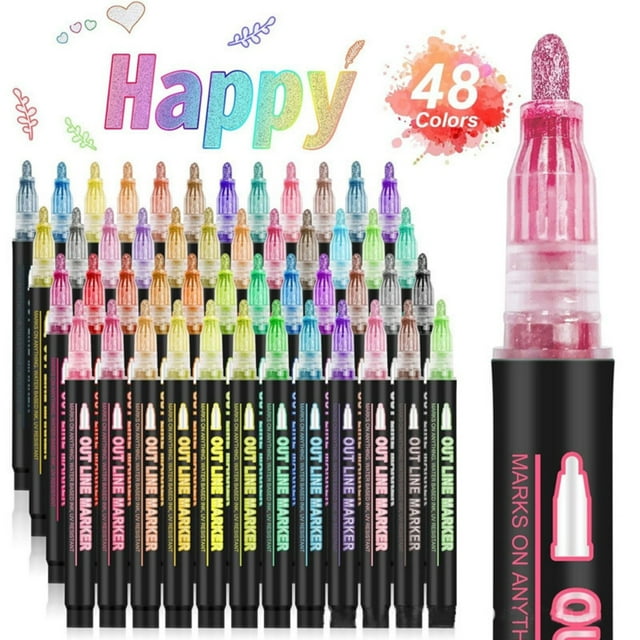 Coloring Lightstick Graffiti Pen, 48-Color Double Line Shimmer Marker ...