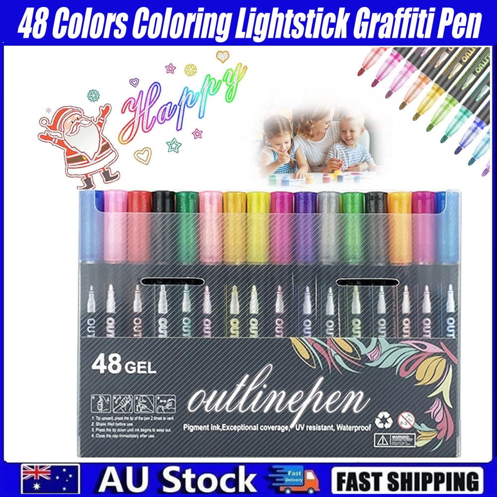Coloring Lightstick Graffiti Pen, Outline Markers Self-Outline Metallic ...