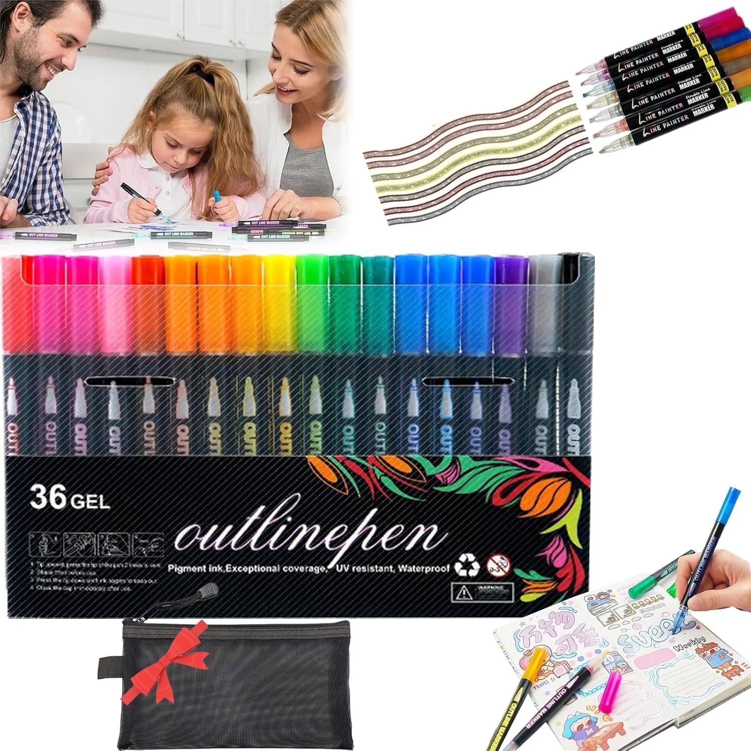 Coloring Lightstick Graffiti Pens, 12/24/36/48 Colors Double Line ...