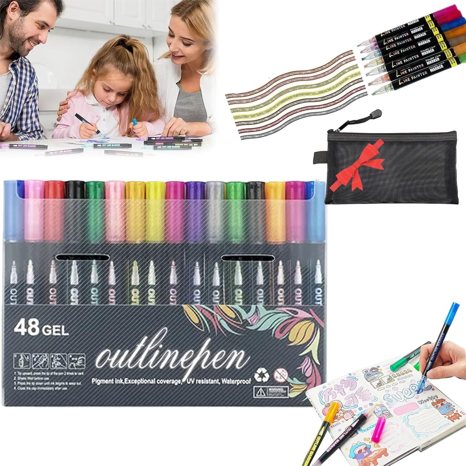 Coloring Lightstick Graffiti Pens, 12/24/36/48 Colors Double Line ...