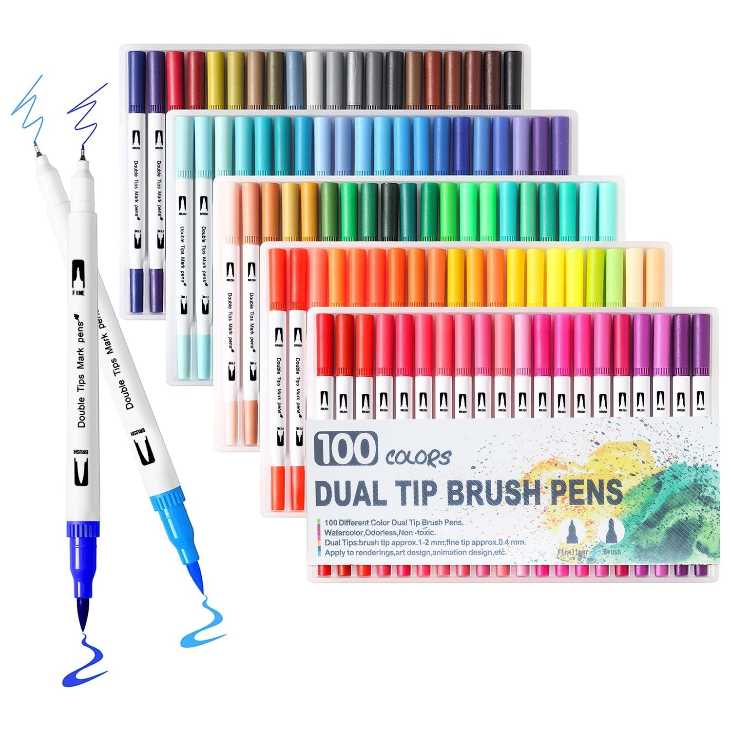 Coloring Markers,ASOVNXF 100 Colors Art Markers for Coloring,Coloring Pens,Dual Brush Tip Markers for Adult Drawing,Fine Tip Pens for Art,Journaling,Doodling & Lettering