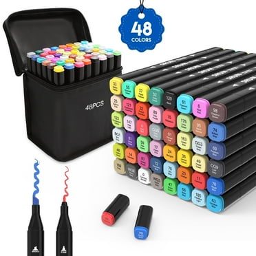 ASOVNXF Coloring Markers,48 Colors Dual Tips Art Markers Sketch Pens Set with Carrying Case,Art Set Drawing Markers Pen, Art Supplies for Adults Coloring Painting, Sketching