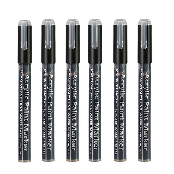 Coloring Markers Clerance, Hwkond 6pc Pack Black Acrylic Marker Pen Set, Water-based Paint Pen, Hand Ledger, Graffiti Pen, Acrylic Paint Marker Pen, Back to College