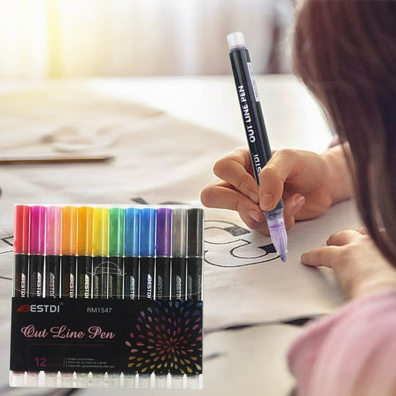 Coloring Markers Clerance, Hwkond Double Line Outline Markers Marker Pens for Highlighting Pens Painting Glitter Pens for Guest Book 15ml, Back to College