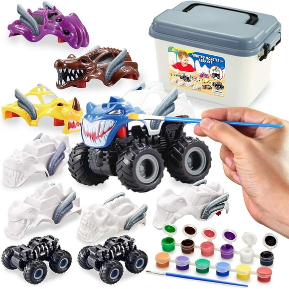 Joyfy Kids Craft Kit Coloring Monster Truck, 8 Pcs DIY Monster Friction Powered Truck, Birthday Gift Toy for Kids