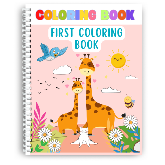 Coloring Pages, First Coloring Book for Toddlers 1-3. 44 Simple and Fun Illustrations for Easy Coloring! Spiral Bound with 360 Opening, Thick 199 GSM Paper, 8.5x11 in Size, Perfect for Little Hands