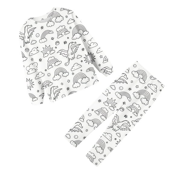 Coloring Pajamas Set for Boys Girls Kids Diy Hand Painted Homewear Set Long Sleeve Top with Pajamas Pants Kids Sleepwears 8-9 Years