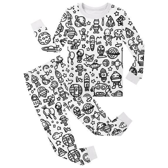 Coloring Pajamas for Boy and Girl Kids Diy Hand Painted Homewear Set Long Sleeve 2 Piece Pajamas Set Girls' Fashion Pajamas Set 6-7 Years