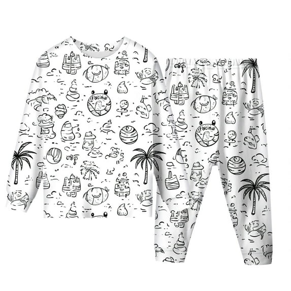 Coloring Pajamas for Boy and Girl Toddler Diy Hand Painted Homewear Set Long Sleeve Top with Pajamas Pants New Years Gifts 2-3 Years