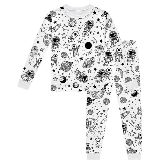 Coloring Pajamas for Boys Girls Kids Diy Hand Painted Homewear Set Long Sleeve Top with Pajamas Pants Girls Christmas Pajamas 3-4 Years