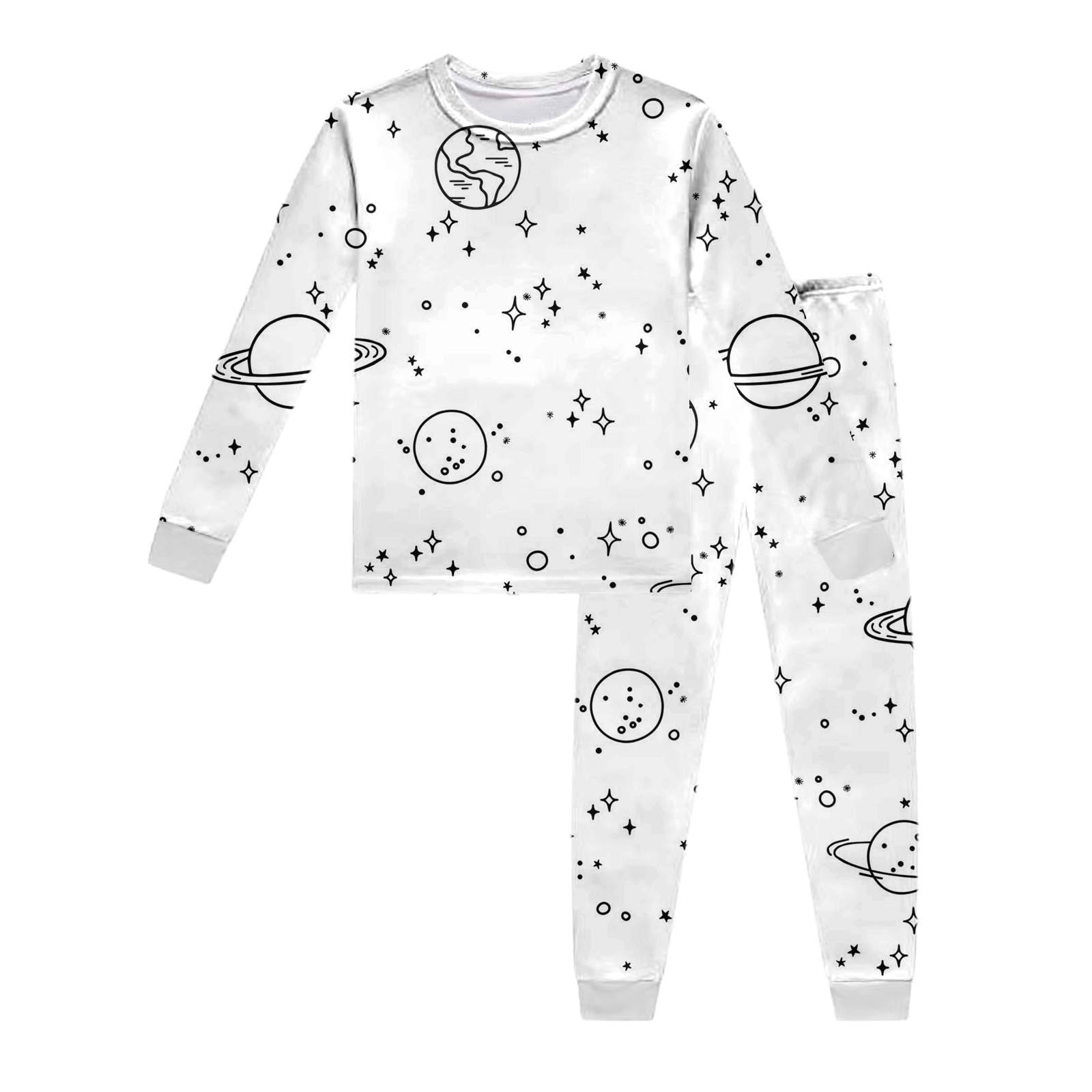 Coloring Pajamas for Girls Long Sleeves Round Neck 2-Piece Colouring ...