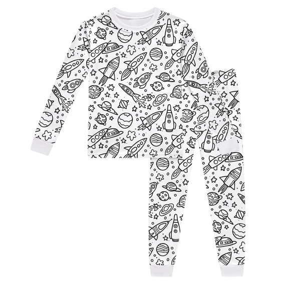 Coloring Pajamas for Kids Diy Hand Painted Homewear Set Long Sleeve 2 Piece Pajamas Set Fashion Pajamas Set 6-7 Years