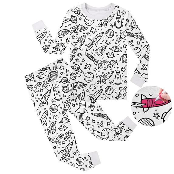 Coloring Pajamas for Kids Diy Hand Painted Homewear Set Long Sleeve Crew Neck Top with Pajamas Pants Kids Christmas Pajamas 4-5 Years